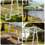 SOLARA 120/160/200cm Outdoor Set Table Canopy Waterproof Sunproof Thick Canopy Metal Frame High-Temp Coated Anti-Rust Stability - White&Green