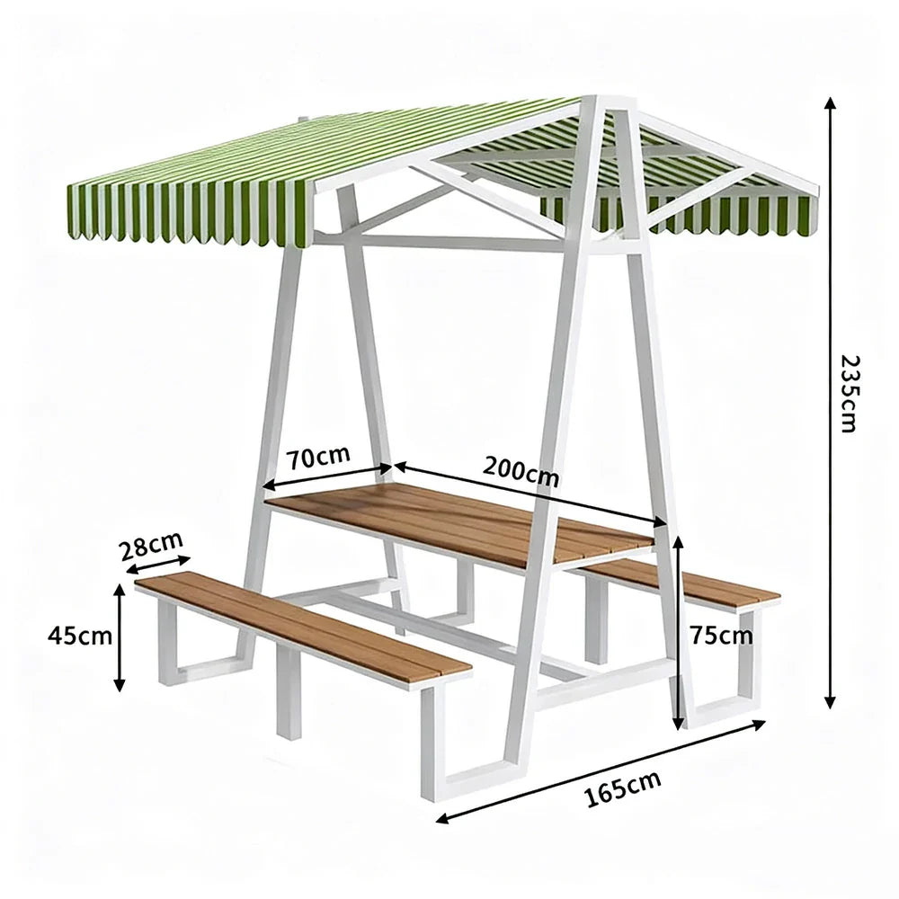 SOLARA 120/160/200cm Outdoor Set Table Canopy Waterproof Sunproof Thick Canopy Metal Frame High-Temp Coated Anti-Rust Stability - White&Green