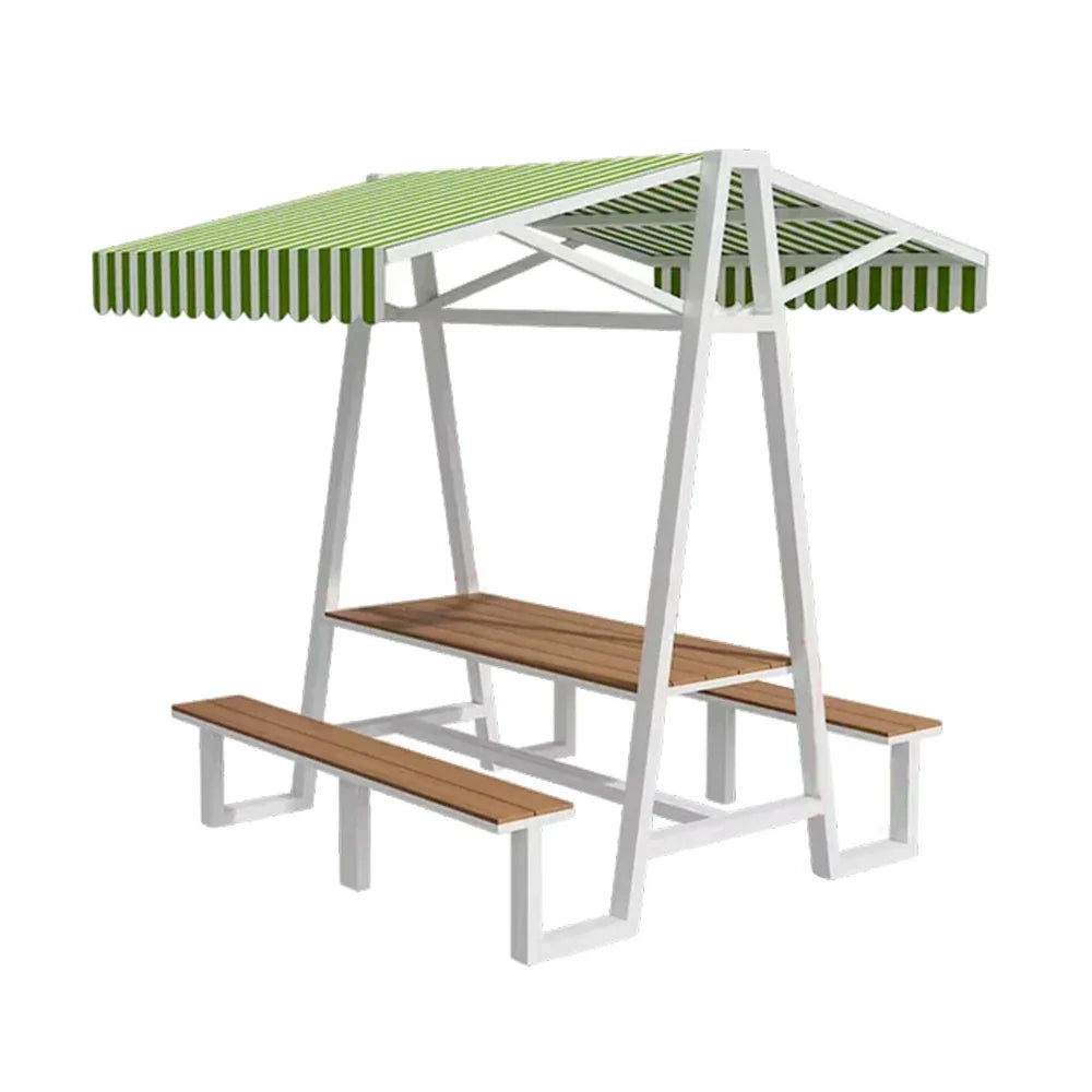 SOLARA 120/160/200cm Outdoor Set Table Canopy Waterproof Sunproof Thick Canopy Metal Frame High-Temp Coated Anti-Rust Stability - White&Green