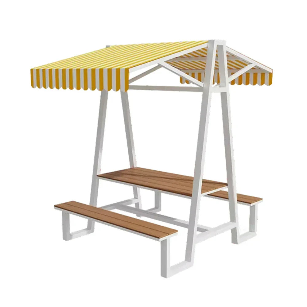 SOLARA 120/160/200cm Outdoor Set Table Canopy Waterproof Sunproof Thick Canopy Metal Frame High-Temp Coated Anti-Rust Stability - White&Yellow
