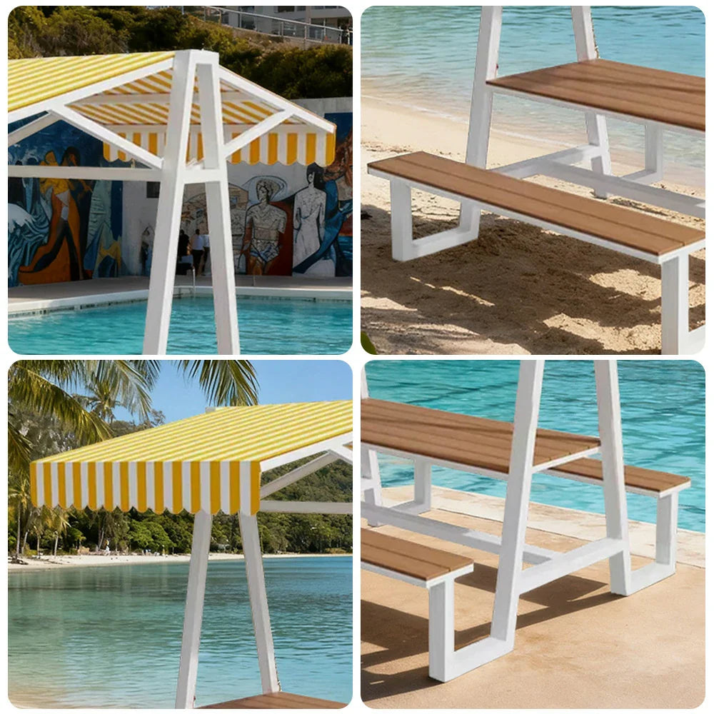 SOLARA 120/160/200cm Outdoor Set Table Canopy Waterproof Sunproof Thick Canopy Metal Frame High-Temp Coated Anti-Rust Stability - White&Yellow