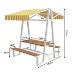 SOLARA 120/160/200cm Outdoor Set Table Canopy Waterproof Sunproof Thick Canopy Metal Frame High-Temp Coated Anti-Rust Stability - White&Yellow