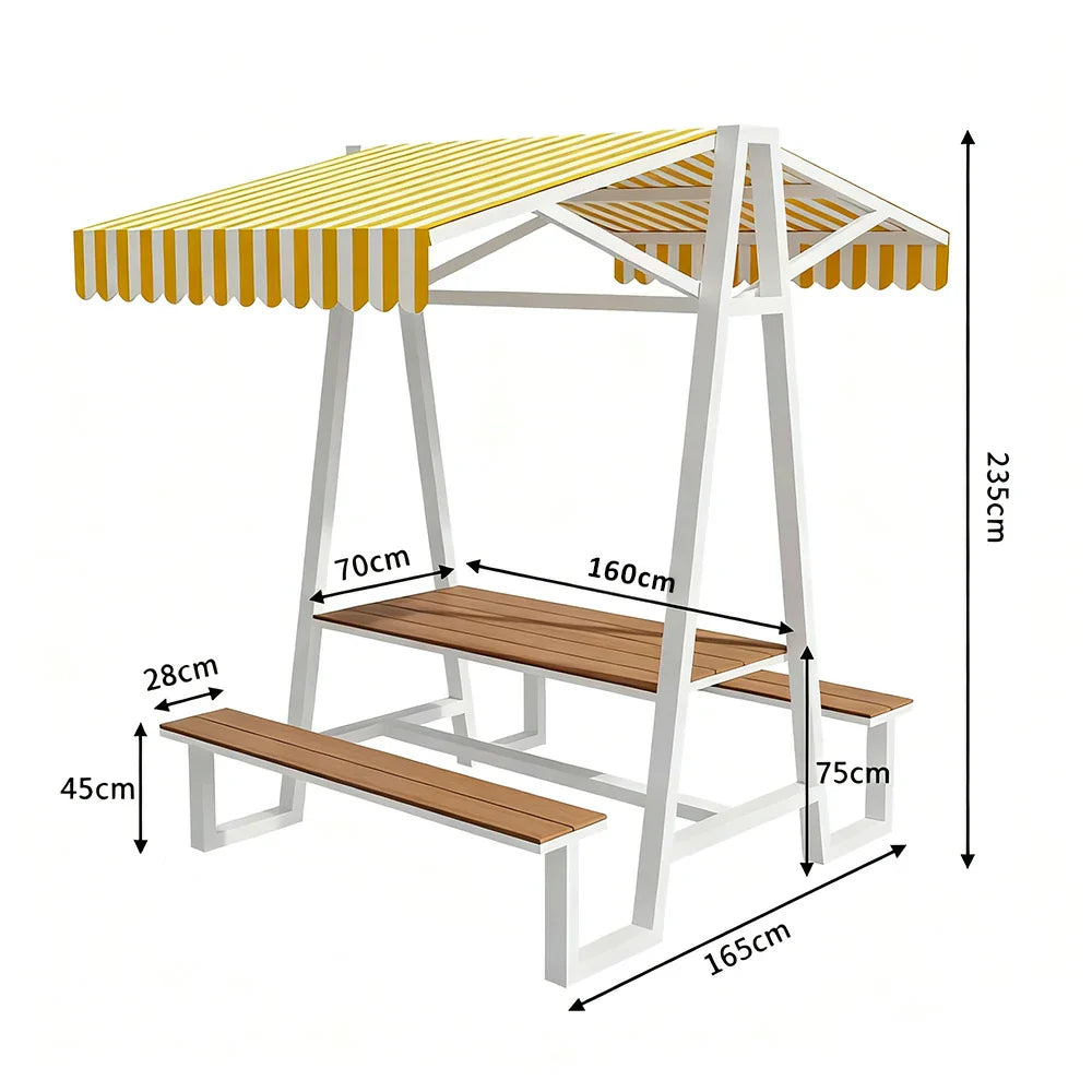 SOLARA 120/160/200cm Outdoor Set Table Canopy Waterproof Sunproof Thick Canopy Metal Frame High-Temp Coated Anti-Rust Stability - White&Yellow