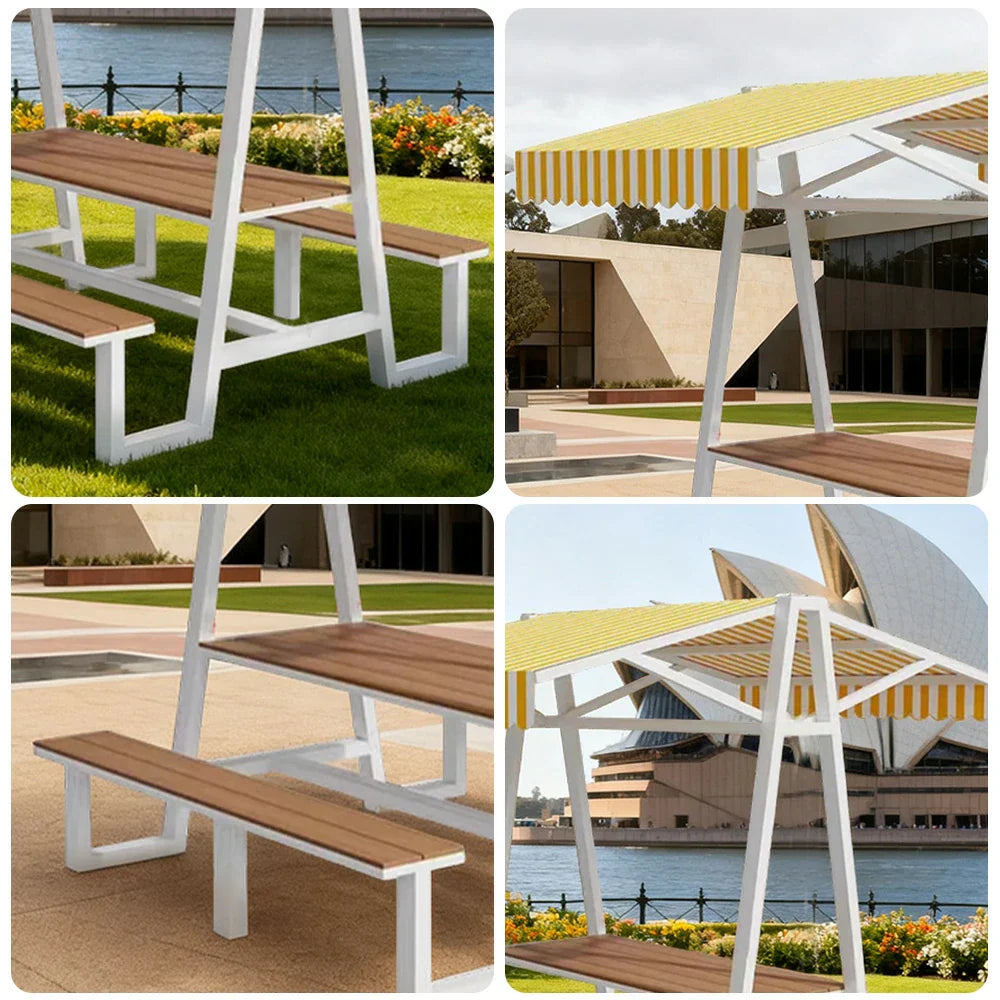 SOLARA 120/160/200cm Outdoor Set Table Canopy Waterproof Sunproof Thick Canopy Metal Frame High-Temp Coated Anti-Rust Stability - White&Yellow