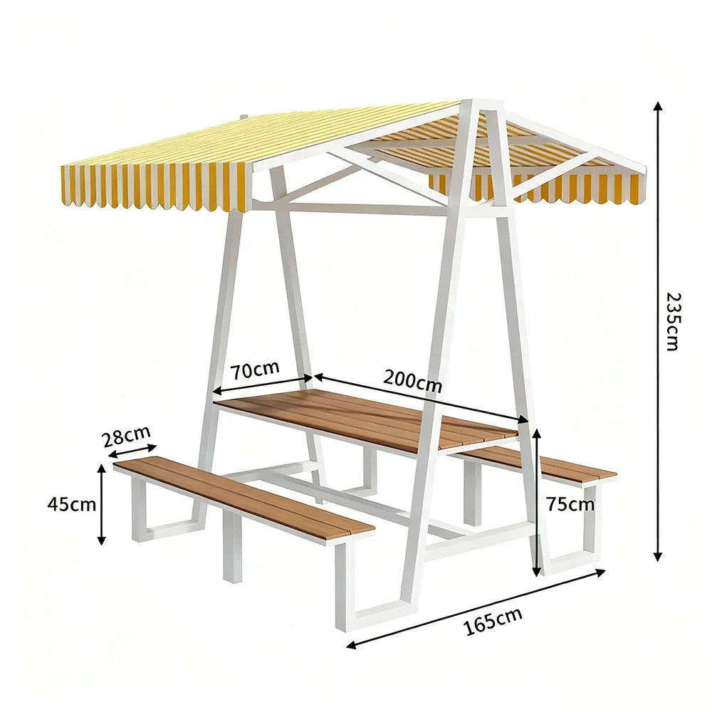SOLARA 120/160/200cm Outdoor Set Table Canopy Waterproof Sunproof Thick Canopy Metal Frame High-Temp Coated Anti-Rust Stability - White&Yellow