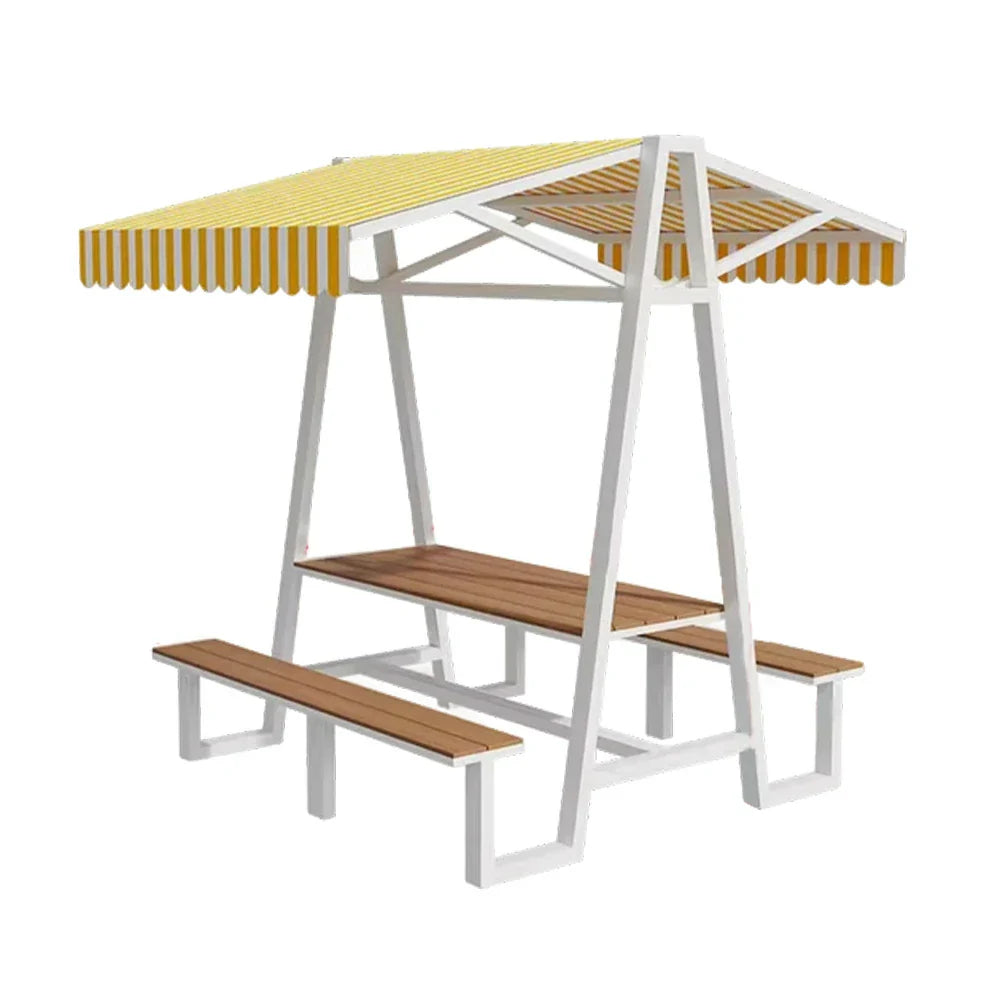 SOLARA 120/160/200cm Outdoor Set Table Canopy Waterproof Sunproof Thick Canopy Metal Frame High-Temp Coated Anti-Rust Stability - White&Yellow