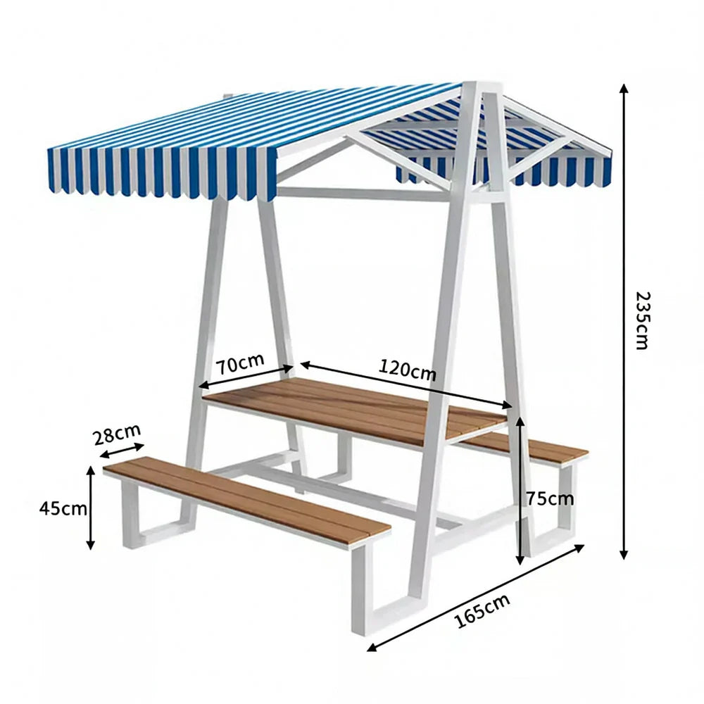 SOLARA 120/160/200cm Outdoor Set Table Canopy Waterproof Sunproof Thick Canopy Metal Frame High-Temp Coated Anti-Rust Stability - White&Blue