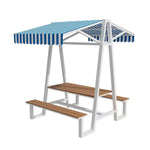 SOLARA 120/160/200cm Outdoor Set Table Canopy Waterproof Sunproof Thick Canopy Metal Frame High-Temp Coated Anti-Rust Stability - White&Blue