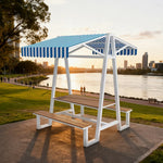 SOLARA 120/160/200cm Outdoor Set Table Canopy Waterproof Sunproof Thick Canopy Metal Frame High-Temp Coated Anti-Rust Stability - White&Blue