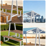 SOLARA 120/160/200cm Outdoor Set Table Canopy Waterproof Sunproof Thick Canopy Metal Frame High-Temp Coated Anti-Rust Stability - White&Blue