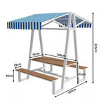 SOLARA 120/160/200cm Outdoor Set Table Canopy Waterproof Sunproof Thick Canopy Metal Frame High-Temp Coated Anti-Rust Stability - White&Blue