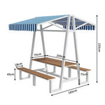 SOLARA 120/160/200cm Outdoor Set Table Canopy Waterproof Sunproof Thick Canopy Metal Frame High-Temp Coated Anti-Rust Stability - White&Blue