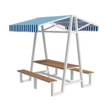 SOLARA 120/160/200cm Outdoor Set Table Canopy Waterproof Sunproof Thick Canopy Metal Frame High-Temp Coated Anti-Rust Stability - White&Blue