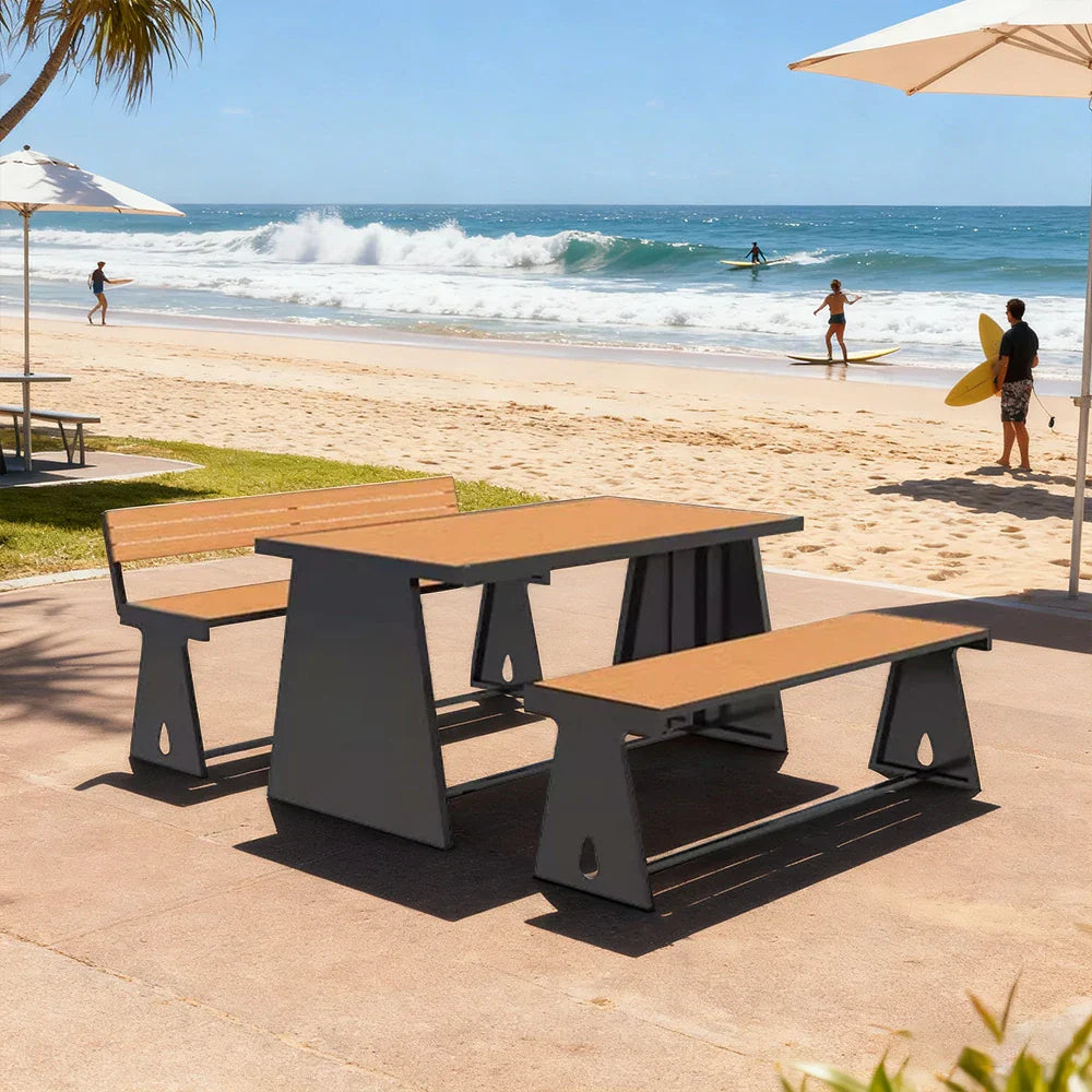 SOLARA 120/140/160cm Outdoor Set Chair & Table A-Frame Support Anti-Rust Iron Structure Smooth Painted Finish Stable Durable Design - Black