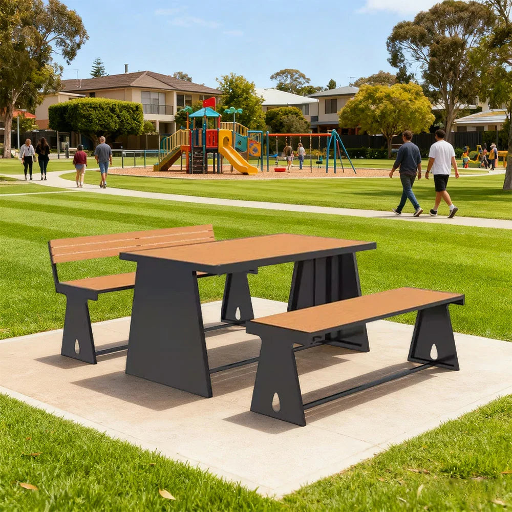 SOLARA 120/140/160cm Outdoor Set Chair & Table A-Frame Support Anti-Rust Iron Structure Smooth Painted Finish Stable Durable Design - Black