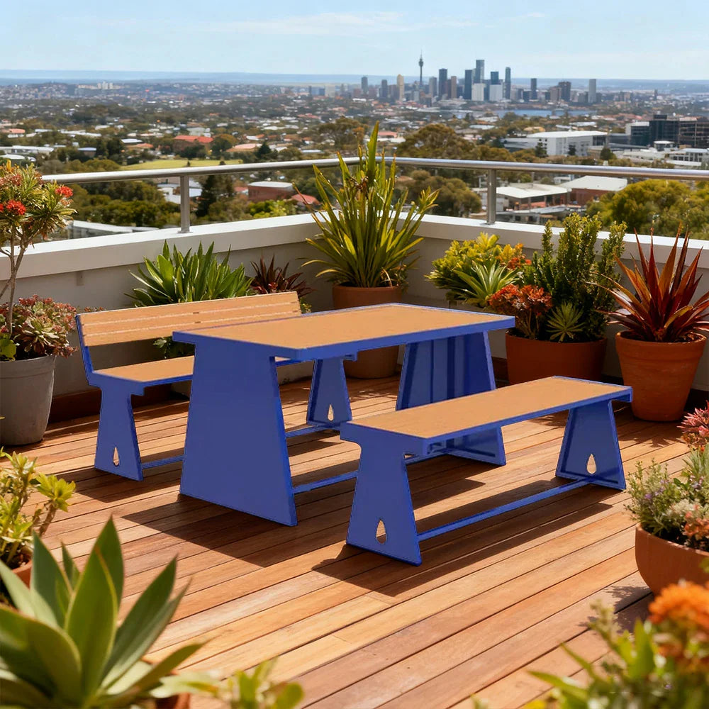 SOLARA 120/140/160cm Outdoor Set Chair & Table A-Frame Support Anti-Rust Iron Structure Smooth Painted Finish Stable Durable Design - Blue
