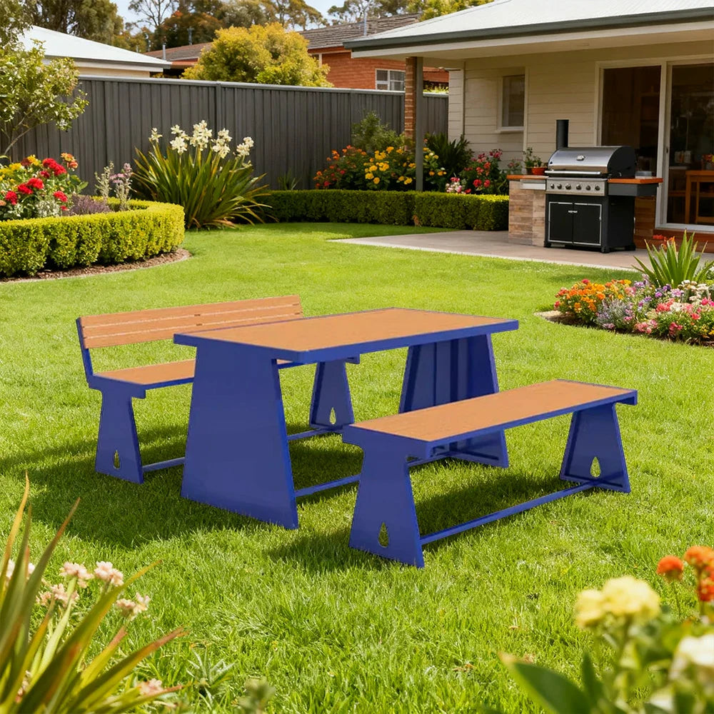 SOLARA 120/140/160cm Outdoor Set Chair & Table A-Frame Support Anti-Rust Iron Structure Smooth Painted Finish Stable Durable Design - Blue