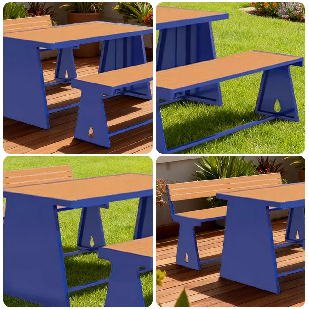 SOLARA 120/140/160cm Outdoor Set Chair & Table A-Frame Support Anti-Rust Iron Structure Smooth Painted Finish Stable Durable Design - Blue