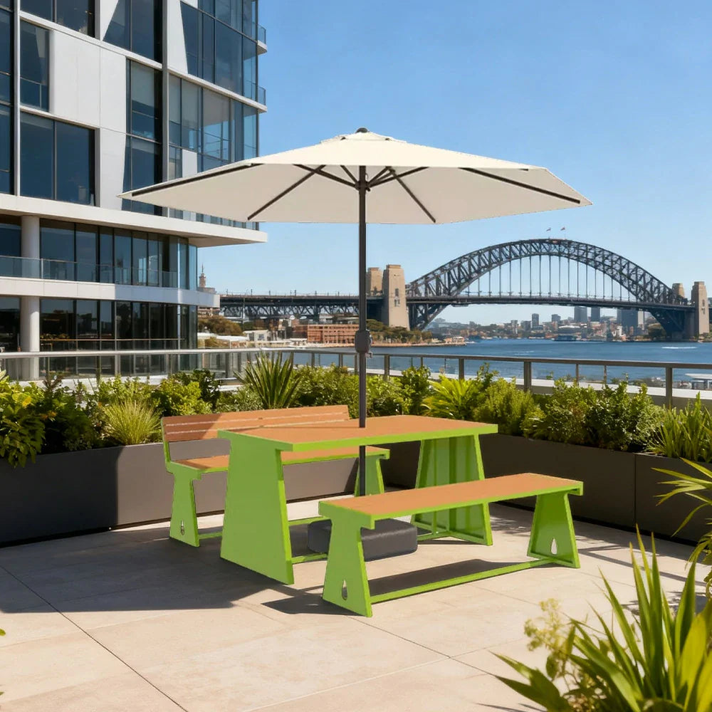 SOLARA 120/140/160cm Outdoor Set Umbrella & Chair Table A-Frame Support Anti-Rust Iron Structure Smooth Painted Finish Stable Durable Design - Green
