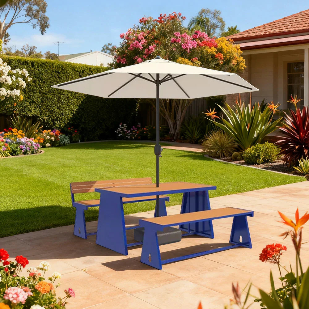 SOLARA 120/140/160cm Outdoor Set Umbrella & Chair Table A-Frame Support Anti-Rust Iron Structure Smooth Painted Finish Stable Durable Design - Blue