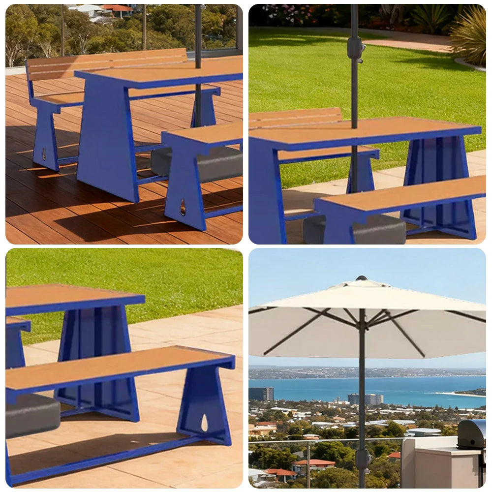 SOLARA 120/140/160cm Outdoor Set Umbrella & Chair Table A-Frame Support Anti-Rust Iron Structure Smooth Painted Finish Stable Durable Design - Blue