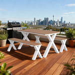 SOLARA 120/160/200cm Outdoor Set Chair & Table Sunproof Waterproof Surface High-Temp Coated Steel Frame Strong Support Anti-Corrosion Design - White