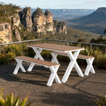 SOLARA 120/160/200cm Outdoor Set Chair & Table Sunproof Waterproof Surface High-Temp Coated Steel Frame Strong Support Anti-Corrosion Design - White