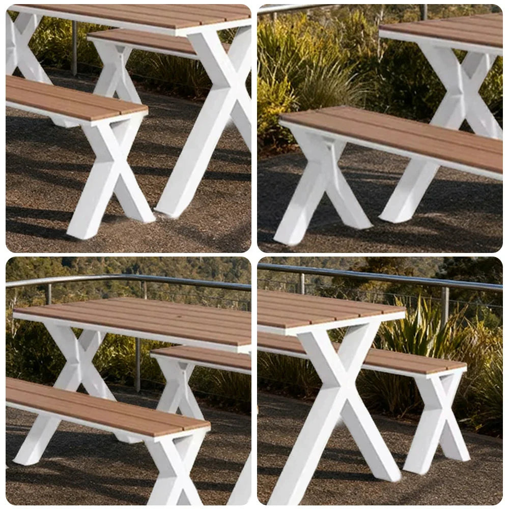 SOLARA 120/160/200cm Outdoor Set Chair & Table Sunproof Waterproof Surface High-Temp Coated Steel Frame Strong Support Anti-Corrosion Design - White