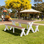 SOLARA 120/160/200cm Outdoor Set Chair & Table Sunproof Waterproof Surface High-Temp Coated Steel Frame Strong Support Anti-Corrosion Design - White