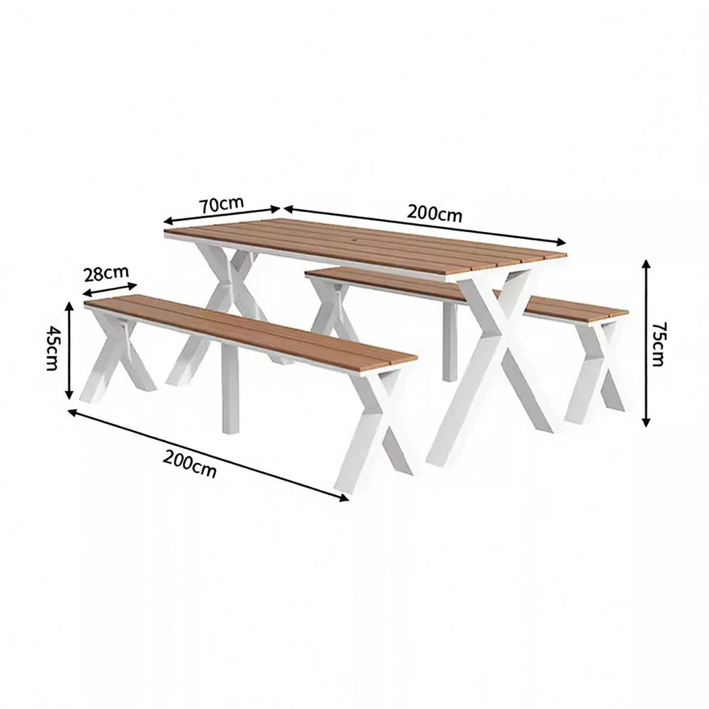 SOLARA 120/160/200cm Outdoor Set Chair & Table Sunproof Waterproof Surface High-Temp Coated Steel Frame Strong Support Anti-Corrosion Design - White