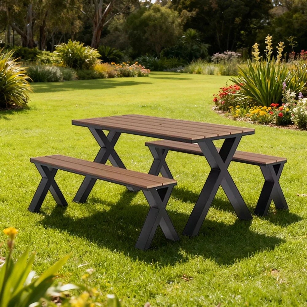 SOLARA 120/160/200cm Outdoor Set Chair & Table Sunproof Waterproof Surface High-Temp Coated Steel Frame Strong Support Anti-Corrosion Design - Black