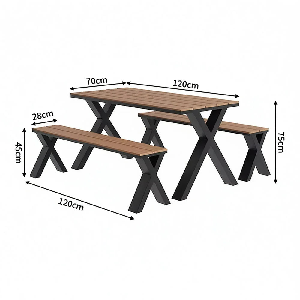 SOLARA 120/160/200cm Outdoor Set Chair & Table Sunproof Waterproof Surface High-Temp Coated Steel Frame Strong Support Anti-Corrosion Design - Black