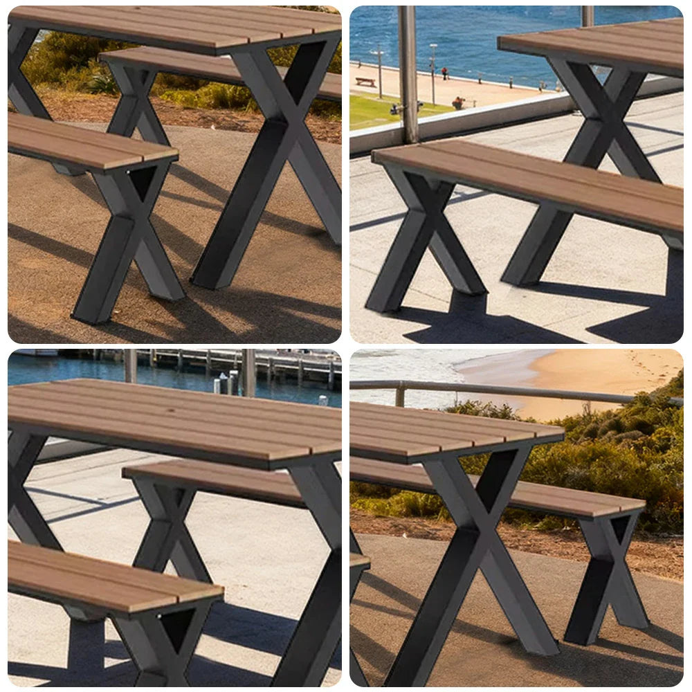 SOLARA 120/160/200cm Outdoor Set Chair & Table Sunproof Waterproof Surface High-Temp Coated Steel Frame Strong Support Anti-Corrosion Design - Black