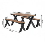 SOLARA 120/160/200cm Outdoor Set Chair & Table Sunproof Waterproof Surface High-Temp Coated Steel Frame Strong Support Anti-Corrosion Design - Black