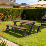 SOLARA 120/160/200cm Outdoor Set Chair & Table Sunproof Waterproof Surface High-Temp Coated Steel Frame Strong Support Anti-Corrosion Design - Black