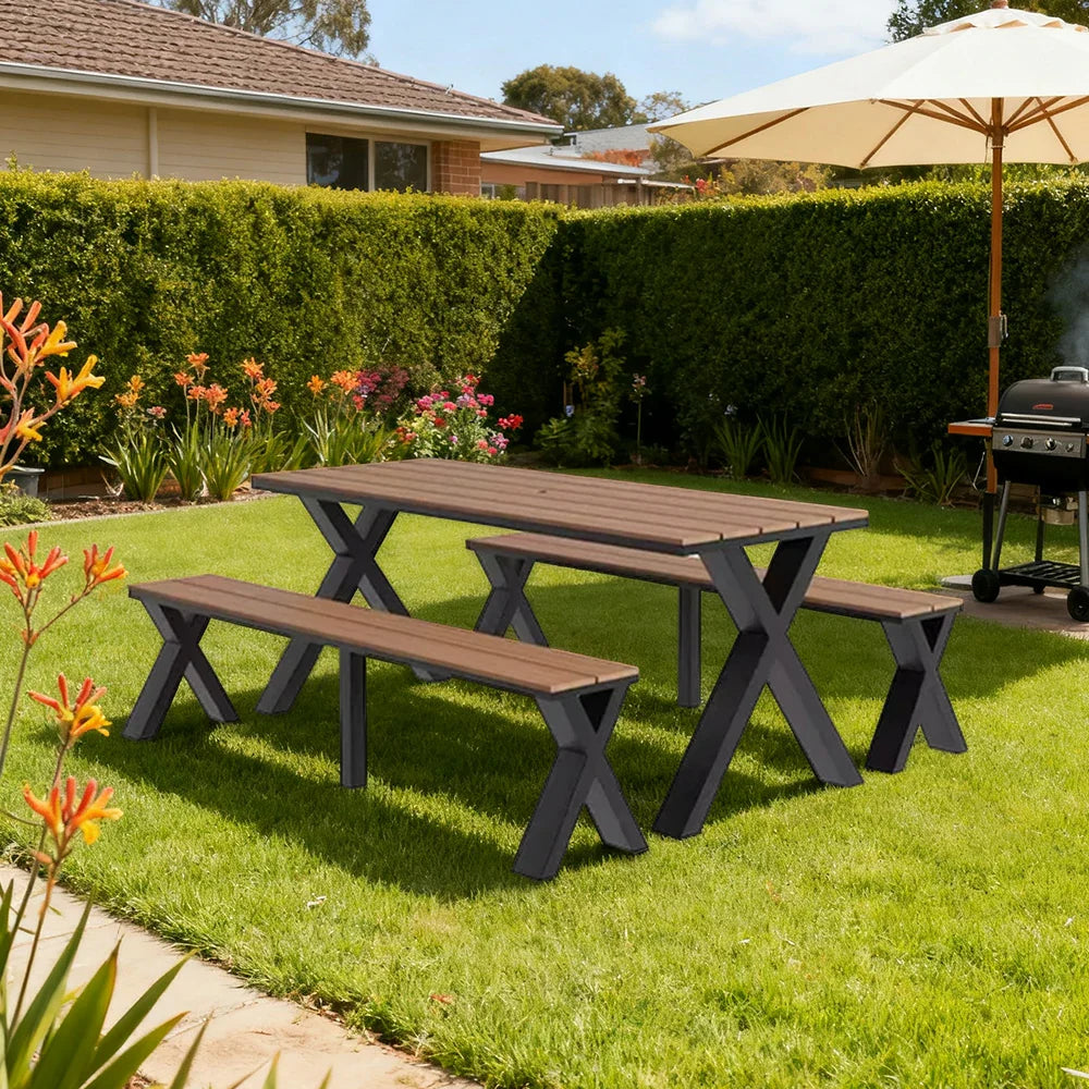 SOLARA 120/160/200cm Outdoor Set Chair & Table Sunproof Waterproof Surface High-Temp Coated Steel Frame Strong Support Anti-Corrosion Design - Black