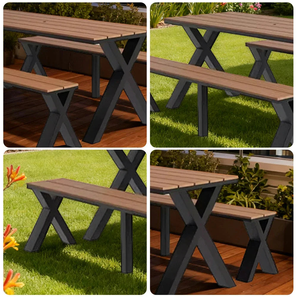 SOLARA 120/160/200cm Outdoor Set Chair & Table Sunproof Waterproof Surface High-Temp Coated Steel Frame Strong Support Anti-Corrosion Design - Black