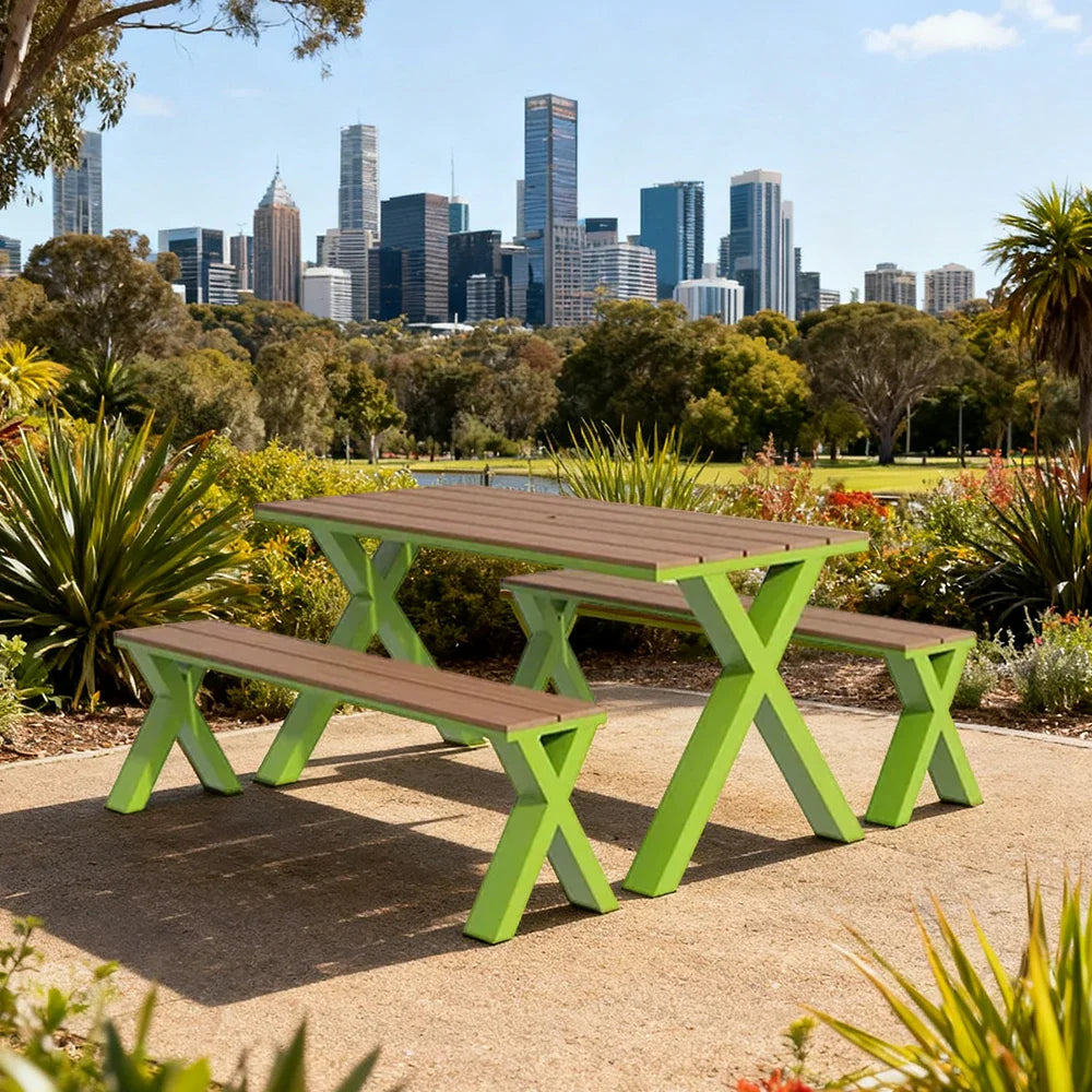 SOLARA 120/160/200cm Outdoor Set Chair & Table Sunproof Waterproof Surface High-Temp Coated Steel Frame Strong Support Anti-Corrosion Design - Green