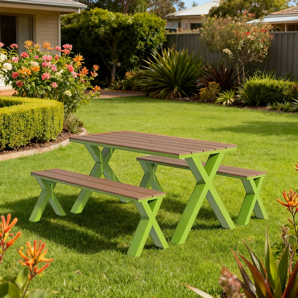 SOLARA 120/160/200cm Outdoor Set Chair & Table Sunproof Waterproof Surface High-Temp Coated Steel Frame Strong Support Anti-Corrosion Design - Green