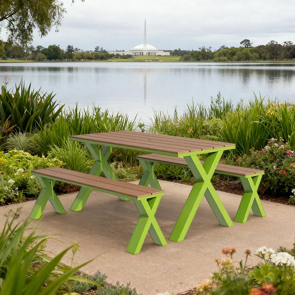 SOLARA 120/160/200cm Outdoor Set Chair & Table Sunproof Waterproof Surface High-Temp Coated Steel Frame Strong Support Anti-Corrosion Design - Green