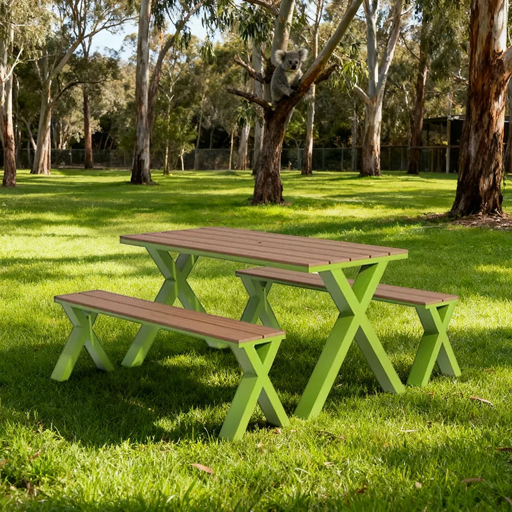 SOLARA 120/160/200cm Outdoor Set Chair & Table Sunproof Waterproof Surface High-Temp Coated Steel Frame Strong Support Anti-Corrosion Design - Green