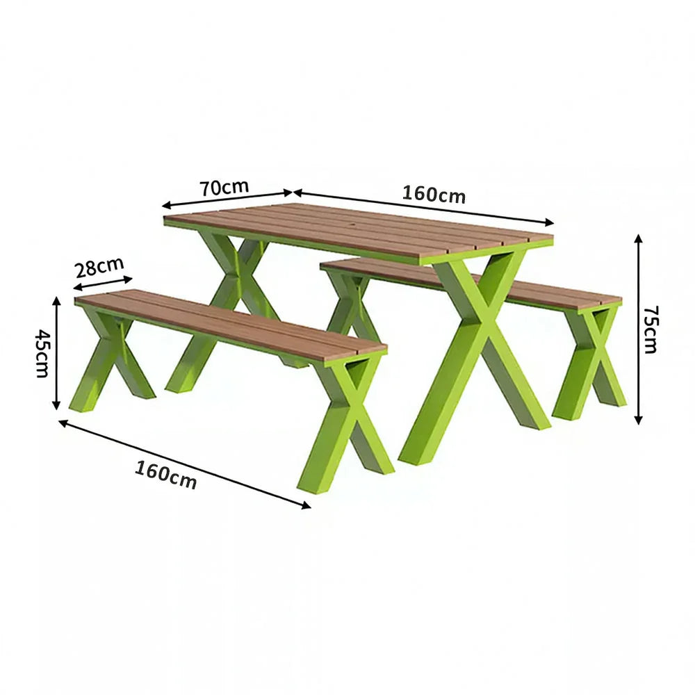 SOLARA 120/160/200cm Outdoor Set Chair & Table Sunproof Waterproof Surface High-Temp Coated Steel Frame Strong Support Anti-Corrosion Design - Green