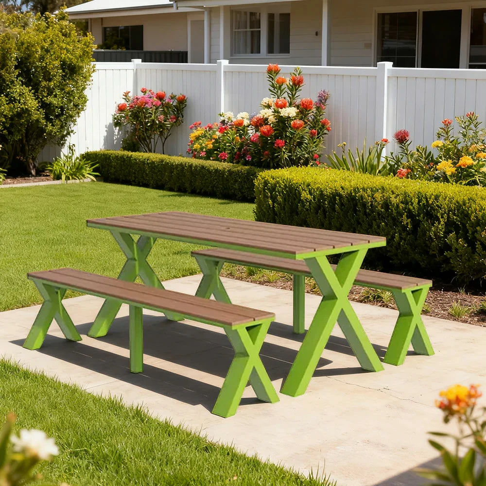 SOLARA 120/160/200cm Outdoor Set Chair & Table Sunproof Waterproof Surface High-Temp Coated Steel Frame Strong Support Anti-Corrosion Design - Green