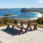 SOLARA 120/160/200cm Outdoor Set Chair & Table Sunproof Waterproof Surface High-Temp Coated Steel Frame Strong Support Anti-Corrosion Design - Brown