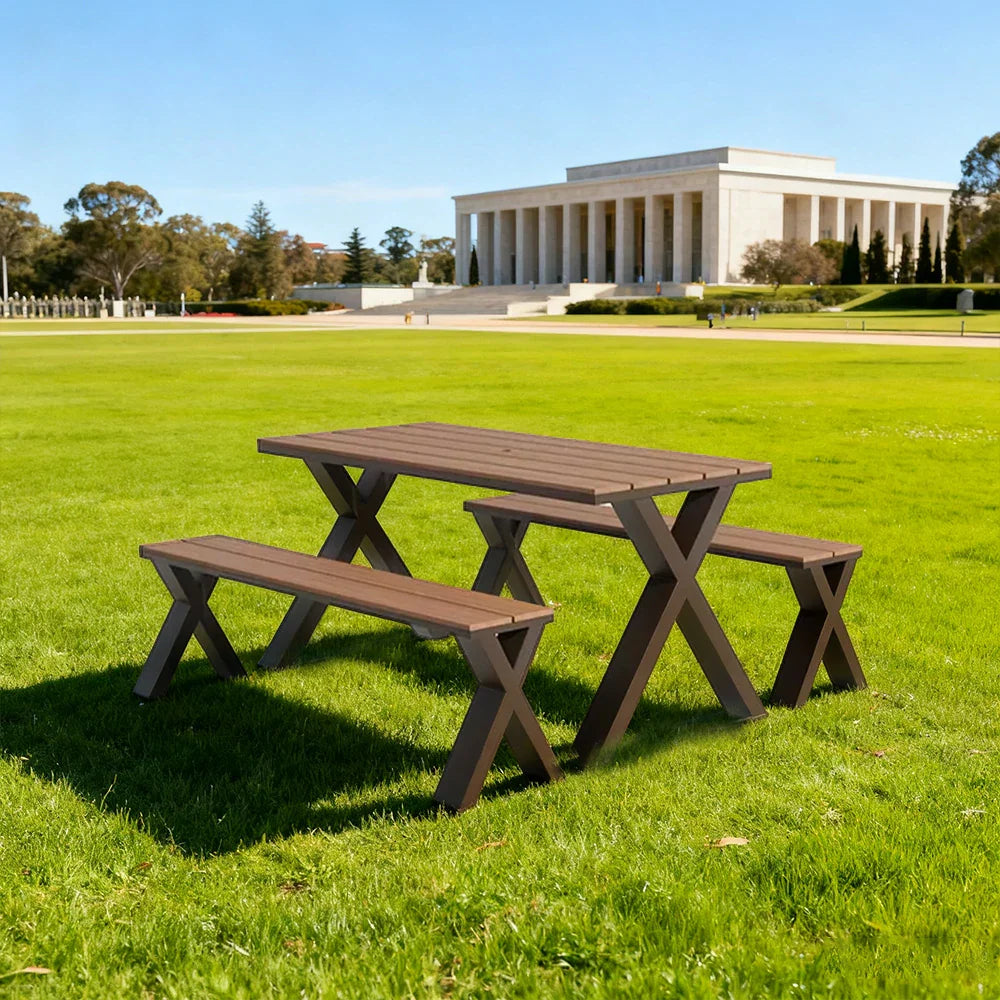 SOLARA 120/160/200cm Outdoor Set Chair & Table Sunproof Waterproof Surface High-Temp Coated Steel Frame Strong Support Anti-Corrosion Design - Brown