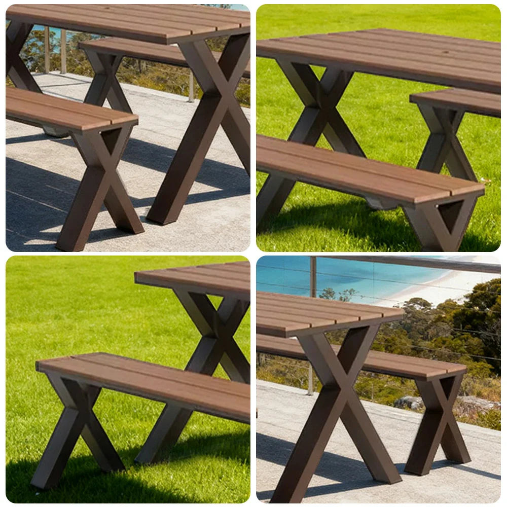 SOLARA 120/160/200cm Outdoor Set Chair & Table Sunproof Waterproof Surface High-Temp Coated Steel Frame Strong Support Anti-Corrosion Design - Brown