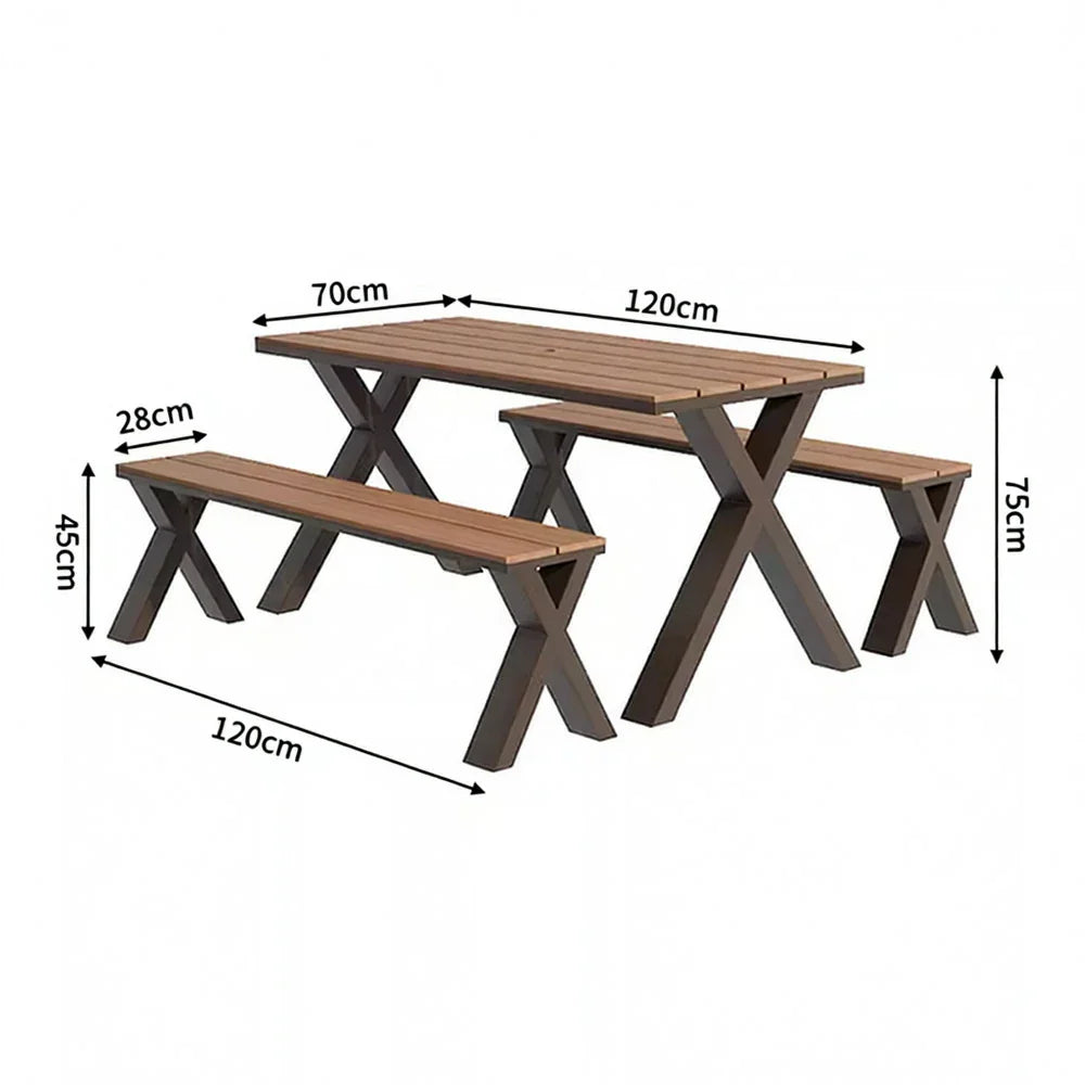 SOLARA 120/160/200cm Outdoor Set Chair & Table Sunproof Waterproof Surface High-Temp Coated Steel Frame Strong Support Anti-Corrosion Design - Brown
