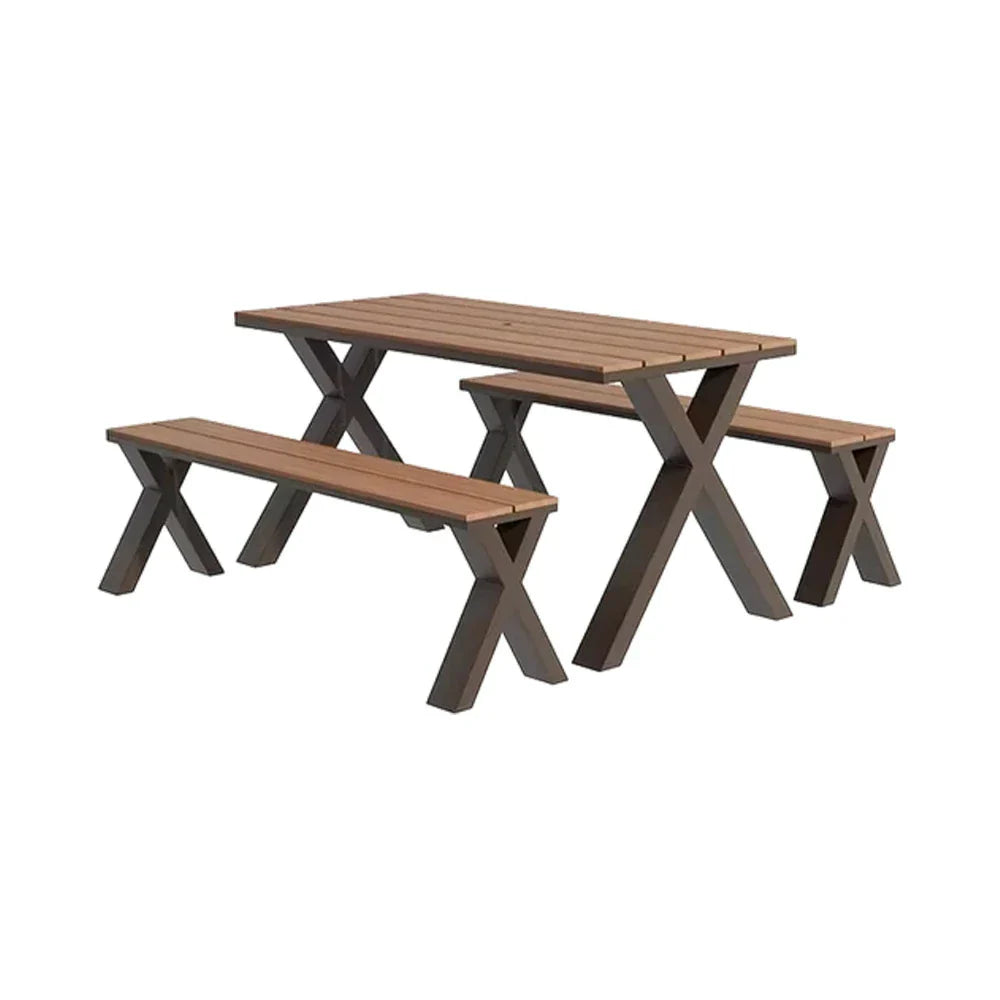 SOLARA 120/160/200cm Outdoor Set Chair & Table Sunproof Waterproof Surface High-Temp Coated Steel Frame Strong Support Anti-Corrosion Design - Brown