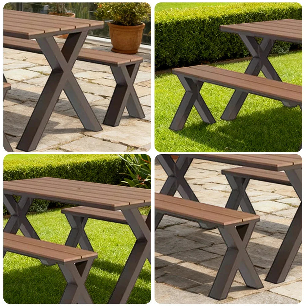 SOLARA 120/160/200cm Outdoor Set Chair & Table Sunproof Waterproof Surface High-Temp Coated Steel Frame Strong Support Anti-Corrosion Design - Brown