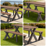 SOLARA 120/160/200cm Outdoor Set Chair & Table Sunproof Waterproof Surface High-Temp Coated Steel Frame Strong Support Anti-Corrosion Design - Brown